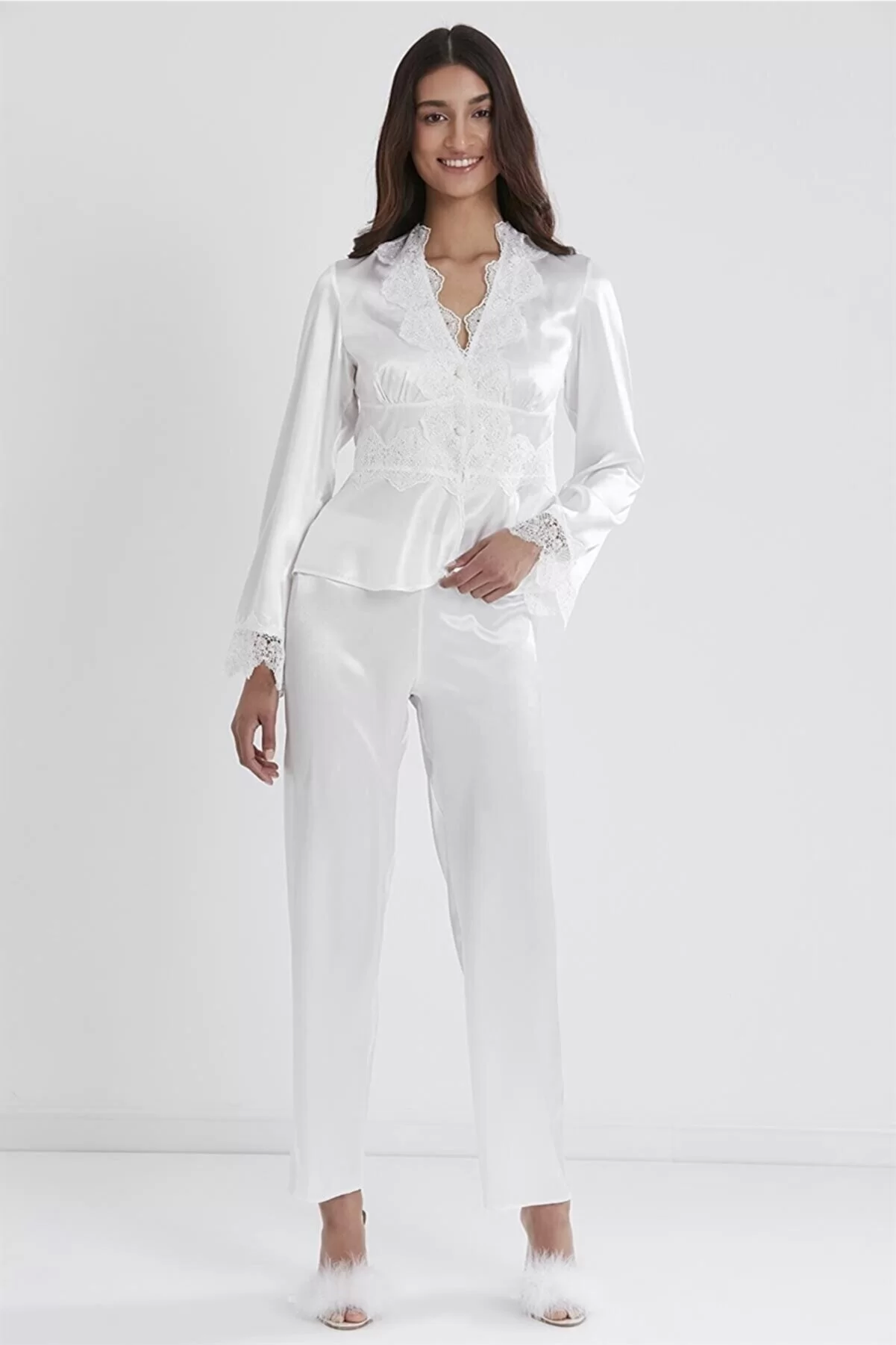 Pierre Cardin 6335 6'lı Saten Gecelik Sabahlık Takım