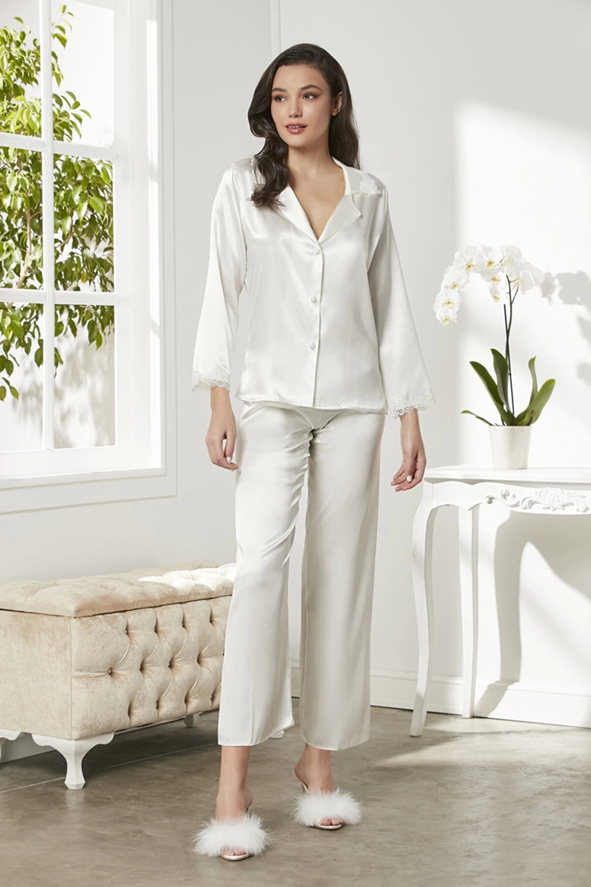 Pierre Cardin 6965 Bayan 6'lı Saten Gecelik Sabahlık