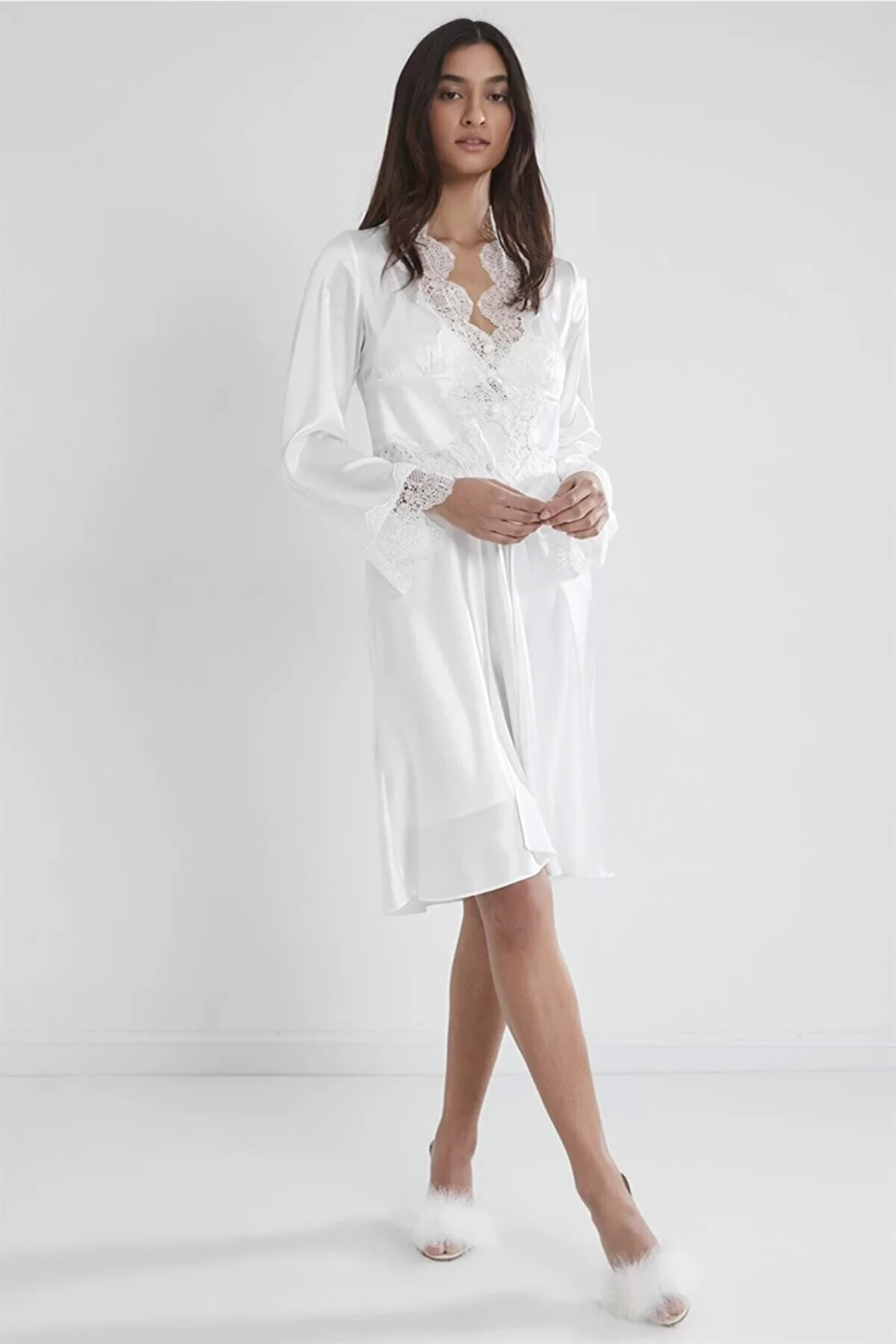 Pierre Cardin 6335 6'lı Saten Gecelik Sabahlık Takım