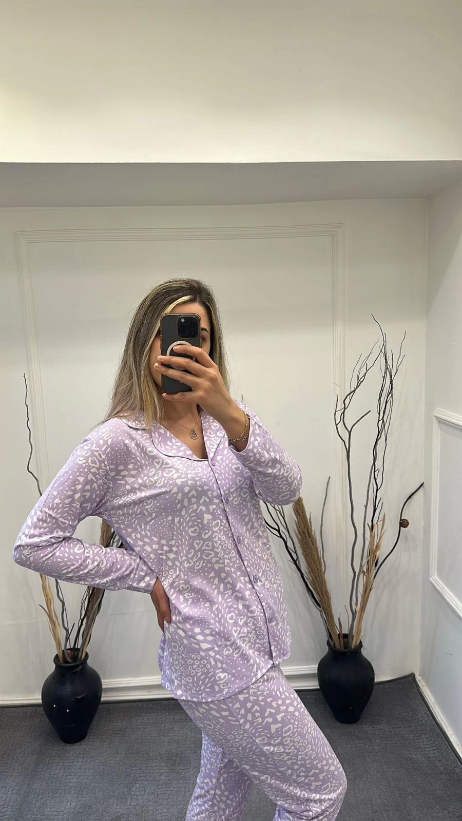 Alissa 6166 Bayan Önü Düğmeli Desenli Pijama Takımı