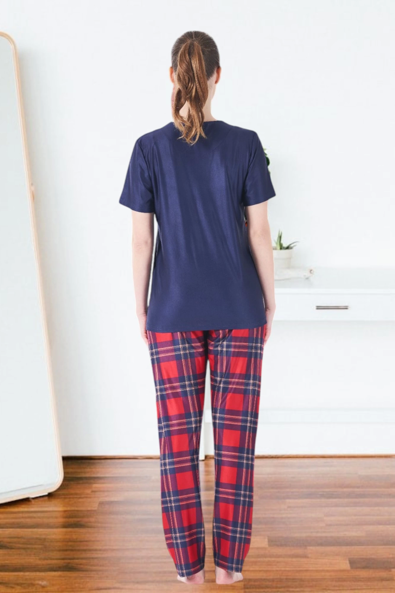 Estiva 25160 Kadın Marla Ekoseli Kısa Kol Pijama Takımı