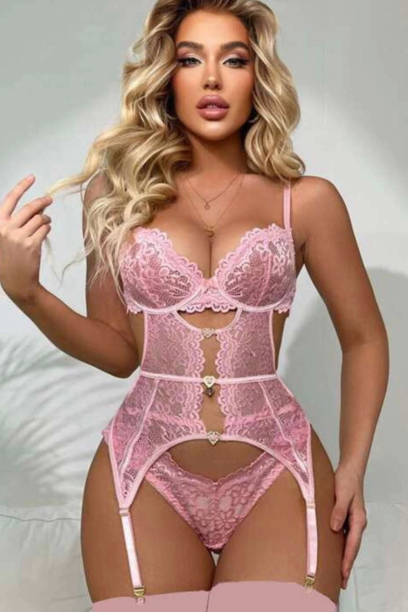 For Dreams 8465 Dantelli Kalp Aksesuar Detaylı Jartiyerli Büstiyer Çorap Takım