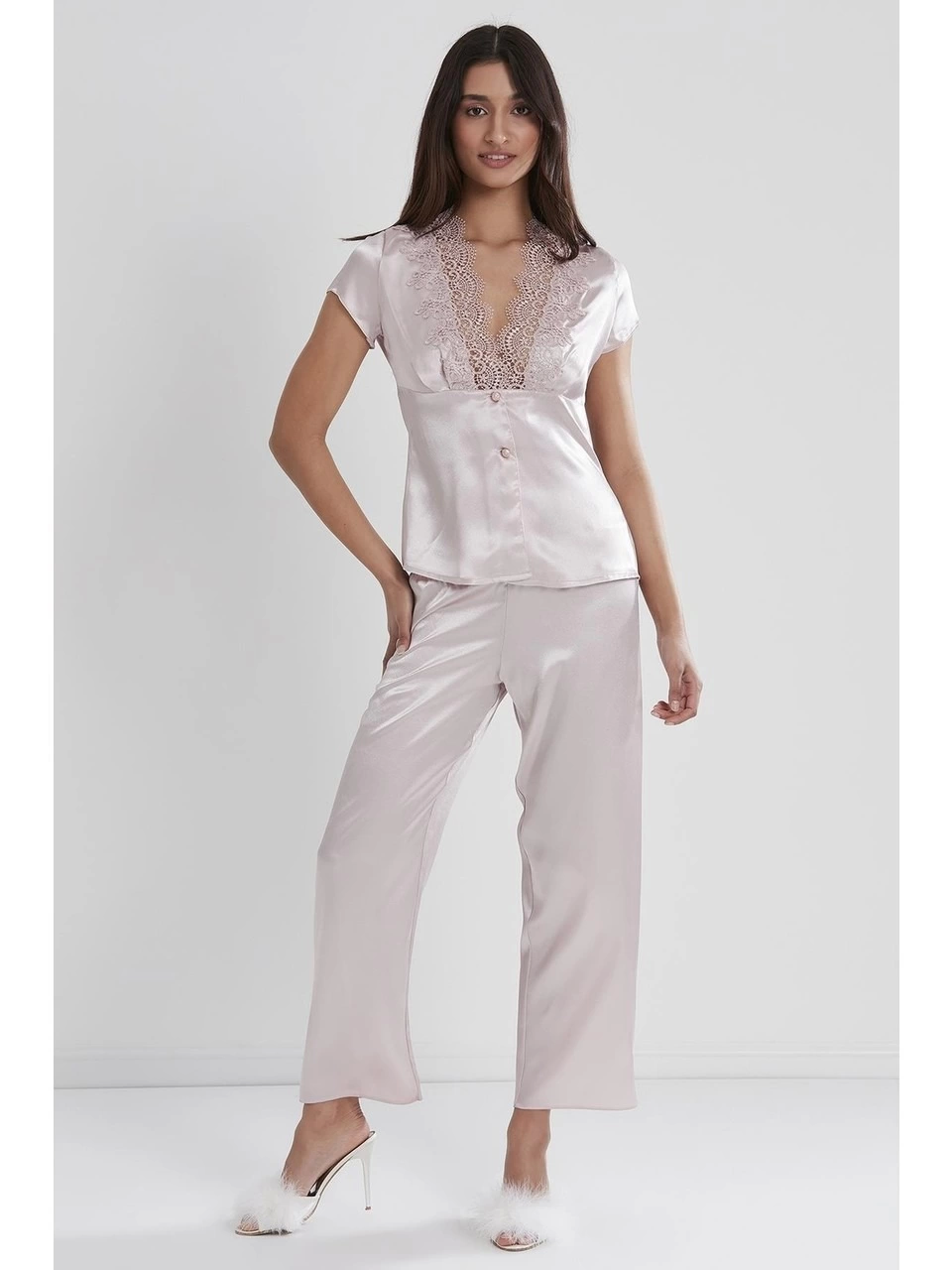 Pierre Cardin 6325 6'lı Saten Gecelik Sabahlık Takım