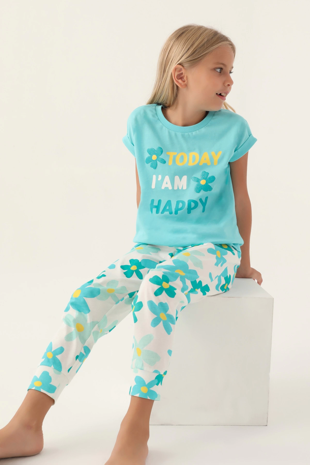 Roly Poly 3394-2 Kız Çocuk Çiçekli Kısa Kol Pijama Takım
