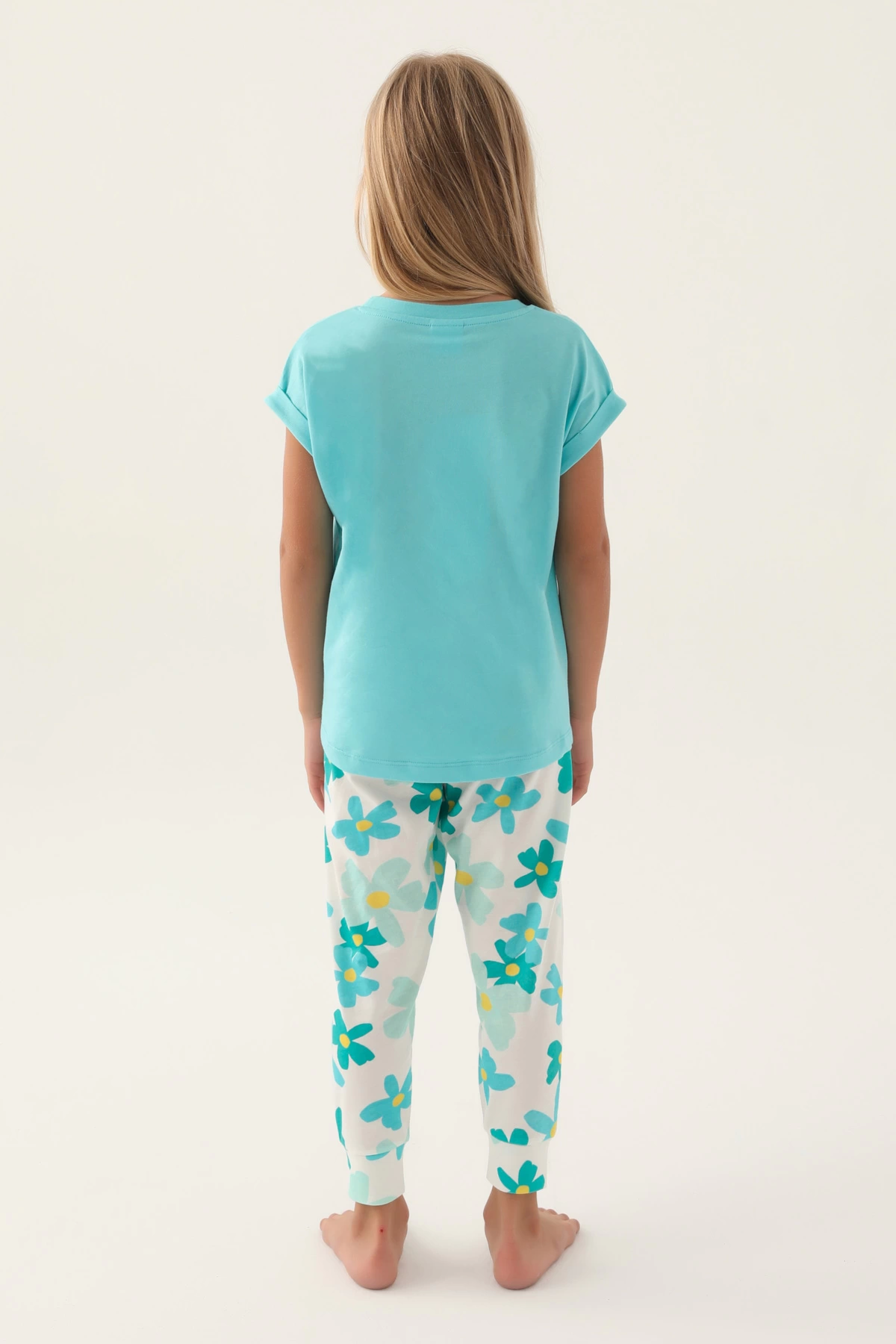 Roly Poly 3394-2 Kız Çocuk Çiçekli Kısa Kol Pijama Takım